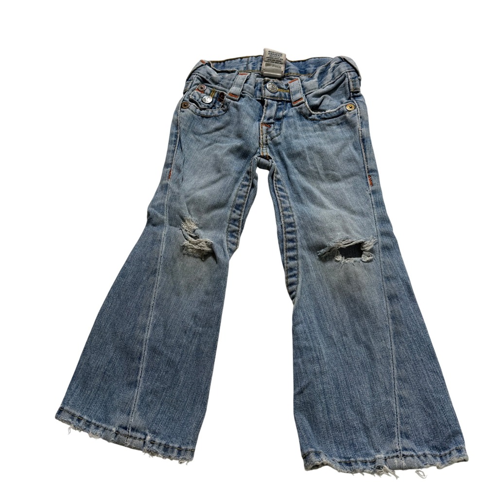 True Religion Joey Jeans Boys Size 3 Light‎ Wash Distressed Flare Row Boys